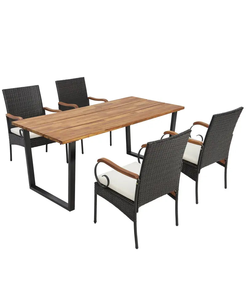 5 Pieces Patio Rattan Dining Set with Umbrella Hole for Poolside Backyard - Multicolor - Patio Dining Sets