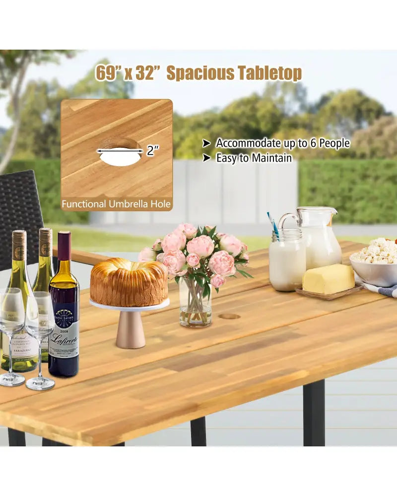 5 Pieces Patio Rattan Dining Set with Umbrella Hole for Poolside Backyard - Multicolor - Patio Dining Sets