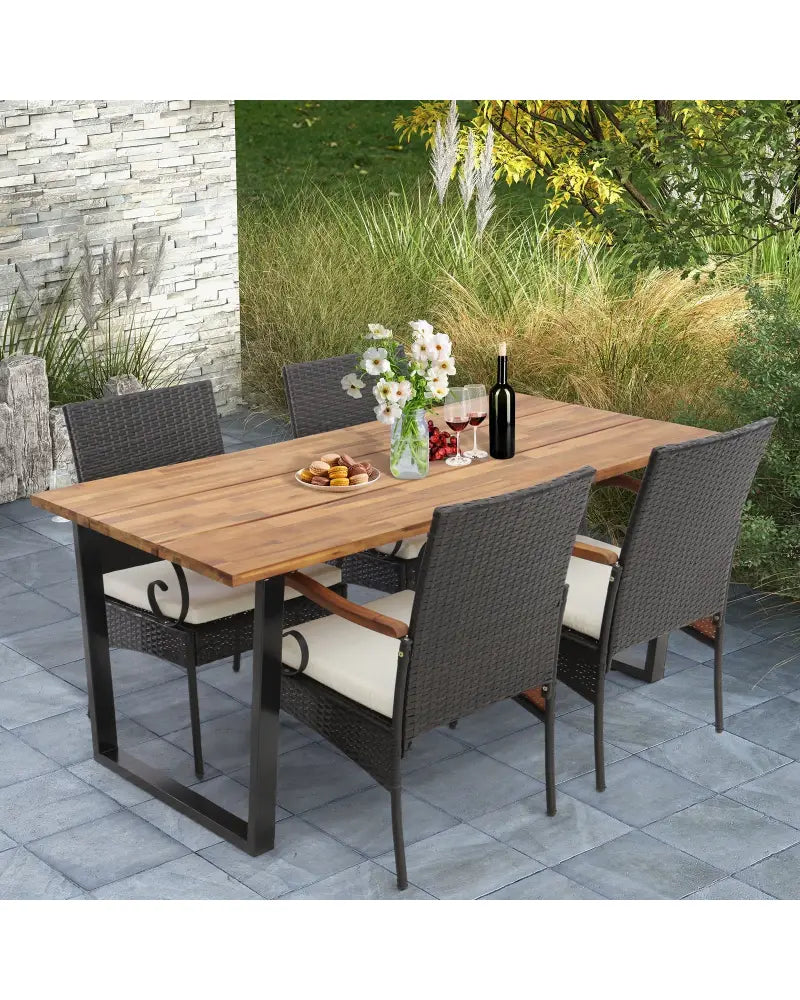 5 Pieces Patio Rattan Dining Set with Umbrella Hole for Poolside Backyard - Multicolor - Patio Dining Sets