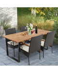 5 Pieces Patio Rattan Dining Set with Umbrella Hole for Poolside Backyard - Multicolor - Patio Dining Sets