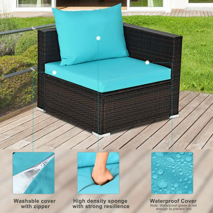 5 Pieces Patio Rattan Furniture Set with Coffee Table-Turquoise - Turquoise - Outdoor Sectionals