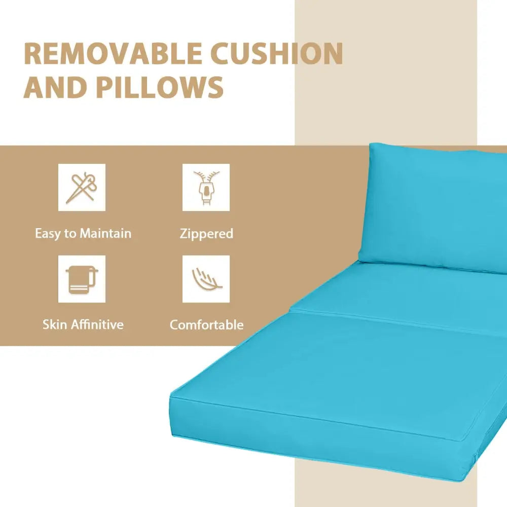 5 Pieces Patio Rattan Furniture Set with Cushioned Armless Sofa-Turquoise - Turquoise - Patio Conversation Sets