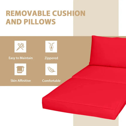 5 Pieces Patio Rattan Furniture Set with Cushioned Armless Sofa-Red - Red - Patio Conversation Sets