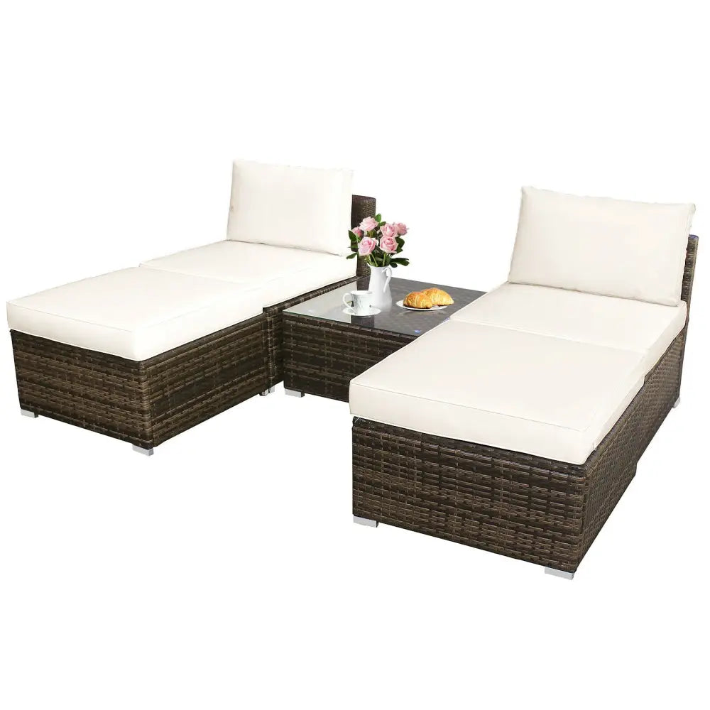 5 Pieces Patio Rattan Furniture Set with Cushioned Armless Sofa-White - White - Patio Conversation Sets
