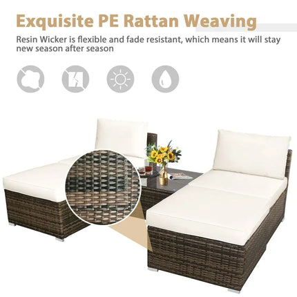 5 Pieces Patio Rattan Furniture Set with Cushioned Armless Sofa-White - White - Patio Conversation Sets