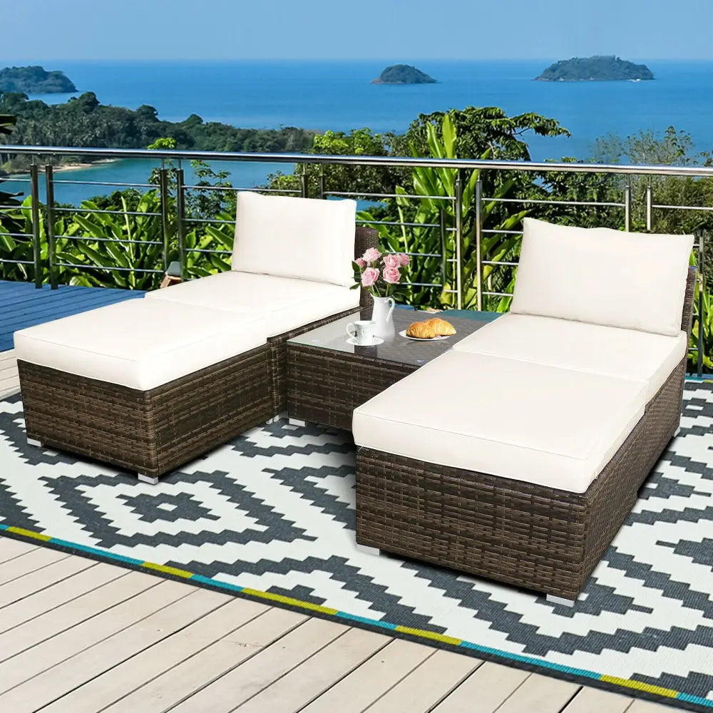 5 Pieces Patio Rattan Furniture Set with Cushioned Armless Sofa-White - White - Patio Conversation Sets