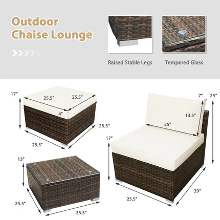 5 Pieces Patio Rattan Furniture Set with Cushioned Armless Sofa-White - White - Patio Conversation Sets