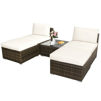 5 Pieces Patio Rattan Furniture Set with Cushioned Armless Sofa-White - White - Patio Conversation Sets