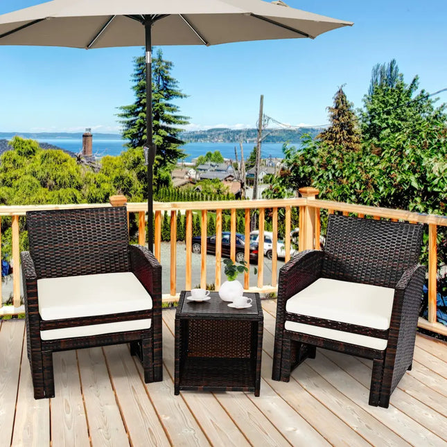 5 Pieces Patio Rattan Furniture Set with Ottoman and Tempered Glass Coffee Table-White - White - Outdoor Seating &