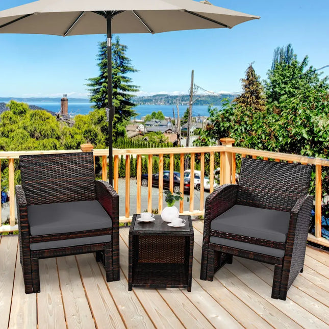 5 Pieces Patio Rattan Furniture Set with Ottoman and Tempered Glass Coffee Table-Gray - Gray - Outdoor Seating & Patio