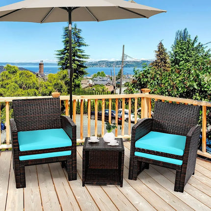 5 Pieces Patio Rattan Furniture Set with Ottoman and Tempered Glass Coffee Table-Turquoise - Turquoise - Outdoor