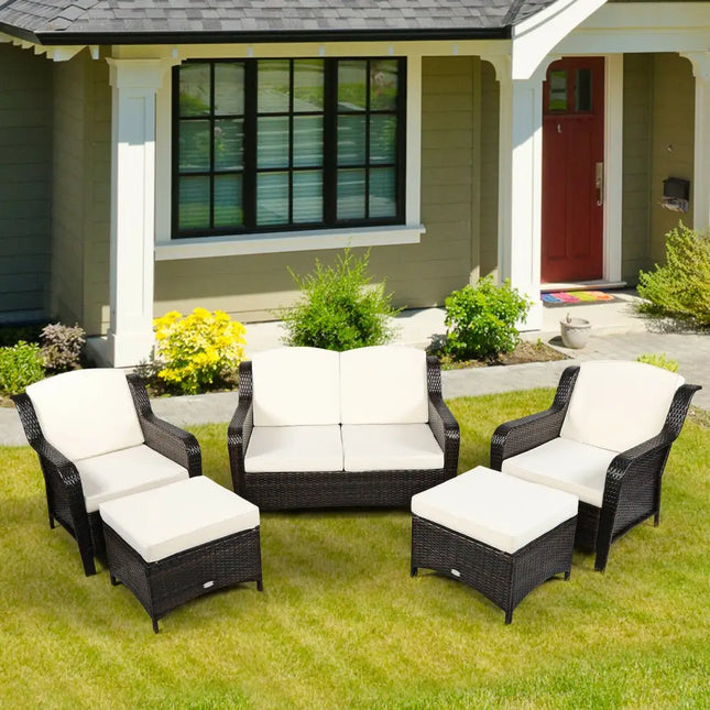 5 Pieces Patio Rattan Sofa Set with Cushion and Ottoman-Off White - Off White - Outdoor Sectionals