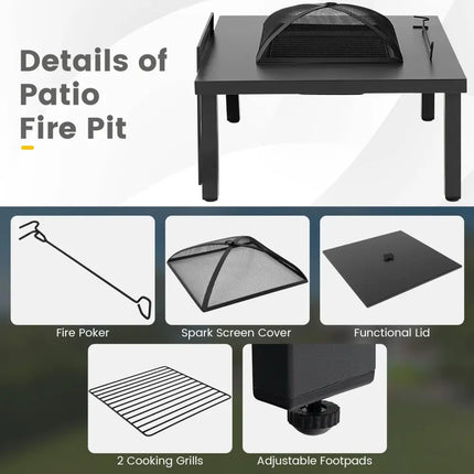 5 Pieces Patio Rocking Chairs and 4-in-1 Fire Pit Table with Fire Poker - Brown - Patio Conversation Sets