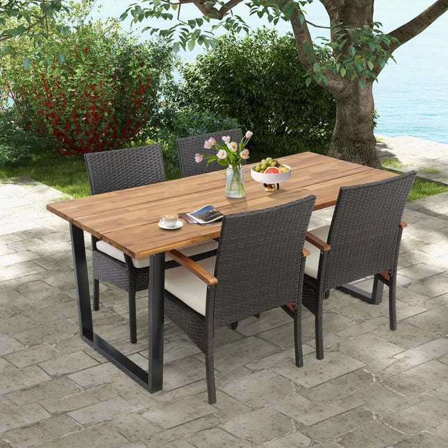 5 Pieces Patio Wicker Chair and Dining Table Set with 2 Inch Umbrella Hole - Multicolor - Patio Dining Sets