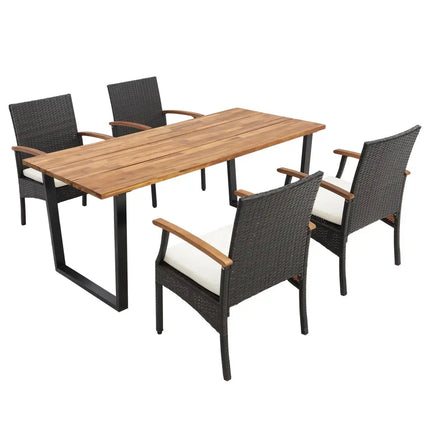 5 Pieces Patio Wicker Chair and Dining Table Set with 2 Inch Umbrella Hole - Multicolor - Patio Dining Sets