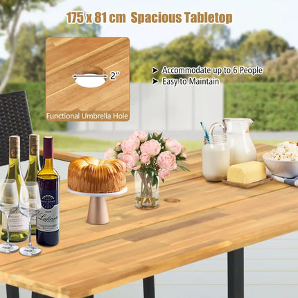 5 Pieces Patio Wicker Chair and Dining Table Set with 2 Inch Umbrella Hole - Multicolor - Patio Dining Sets