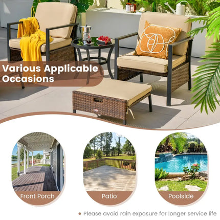 5 Pieces Patio Wicker Conversation Set with Soft Cushions for Garden Yard - Beige - Patio Conversation Sets