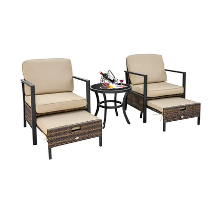 5 Pieces Patio Wicker Conversation Set with Soft Cushions for Garden Yard - Beige - Patio Conversation Sets