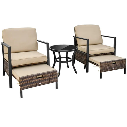 5 Pieces Patio Wicker Conversation Set with Soft Cushions for Garden Yard - Beige - Patio Conversation Sets