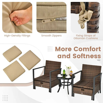 5 Pieces Patio Wicker Conversation Set with Soft Cushions for Garden Yard - Beige - Patio Conversation Sets