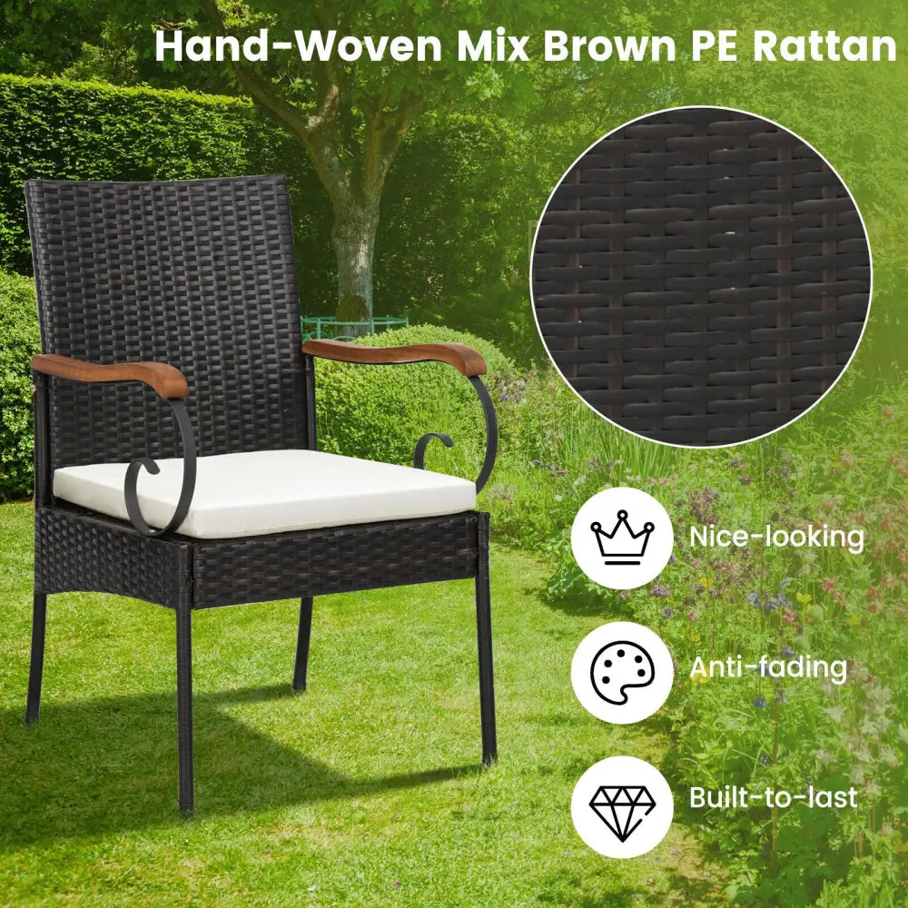 5 Pieces Patio Wicker Dining Set with Detachable Cushion and Umbrella Hole - Natural - Patio Dining Sets