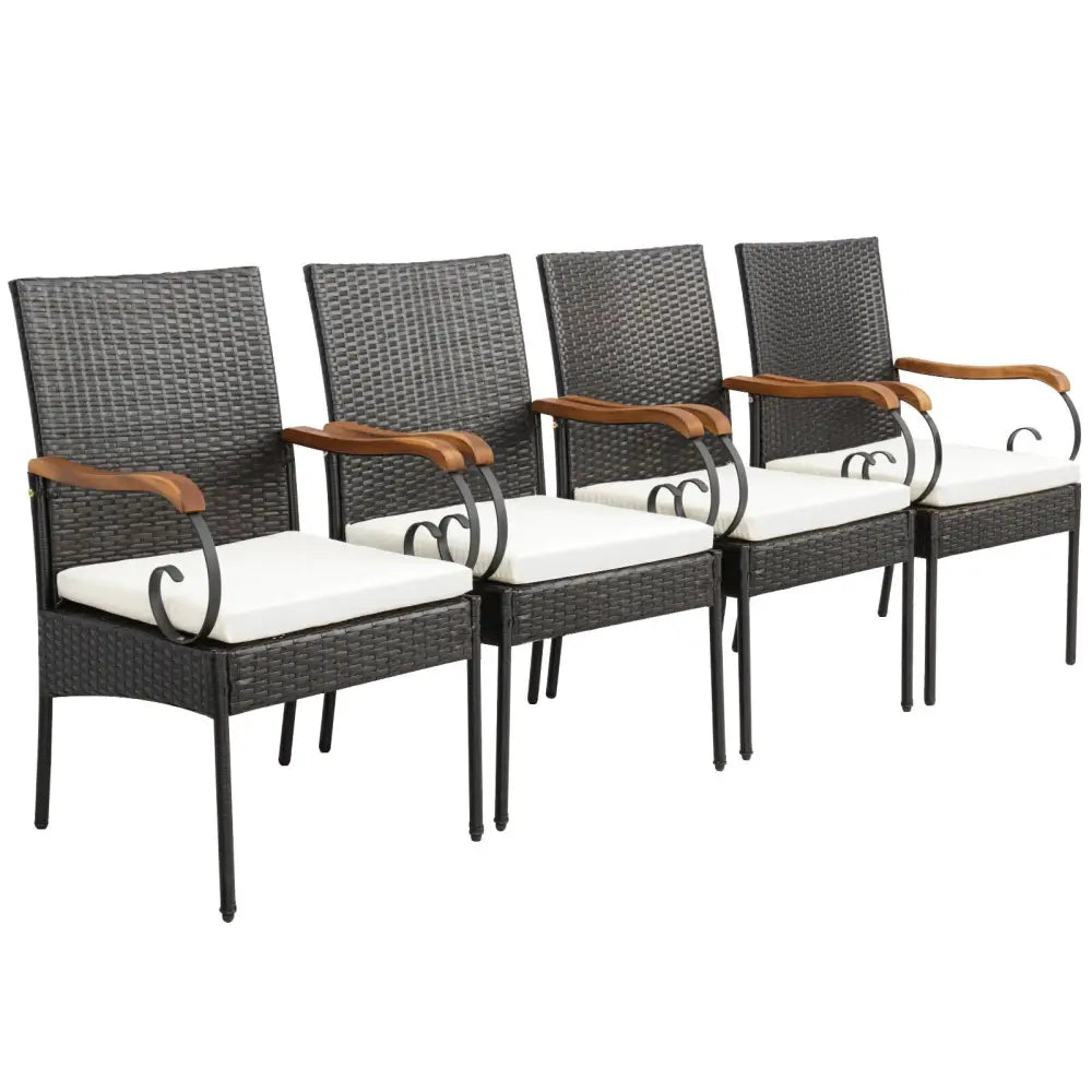 5 Pieces Patio Wicker Dining Set with Detachable Cushion and Umbrella Hole - Natural - Patio Dining Sets