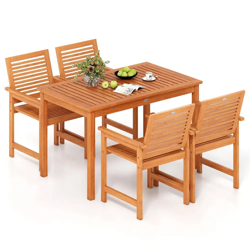 5 Pieces Patio Wood Dining Set Outdoor Rectangular Table and Chairs - Patio Dining Sets
