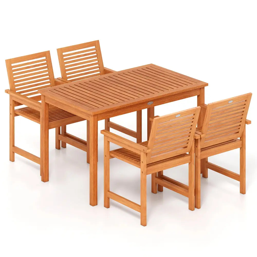 5 Pieces Patio Wood Dining Set Outdoor Rectangular Table and Chairs - Patio Dining Sets
