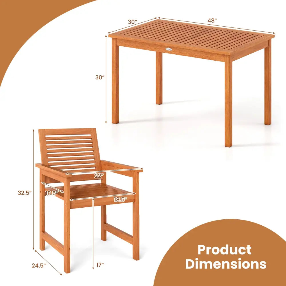 5 Pieces Patio Wood Dining Set Outdoor Rectangular Table and Chairs - Patio Dining Sets