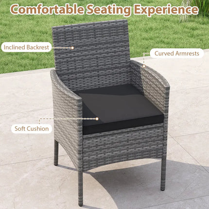 5 Pieces PE Wicker Patio Dining Set Outdoor Acacia Wood Table and Chairs-Black - Black - Patio Dining Sets