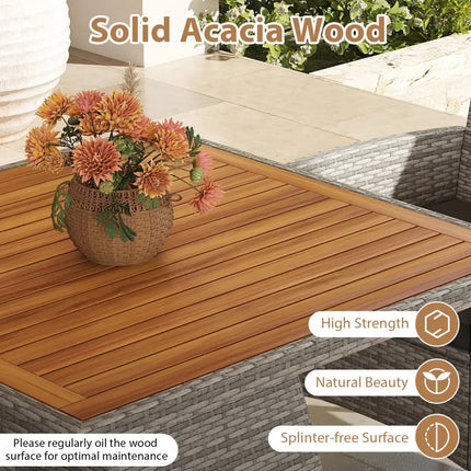 5 Pieces PE Wicker Patio Dining Set Outdoor Acacia Wood Table and Chairs-Black - Black - Patio Dining Sets