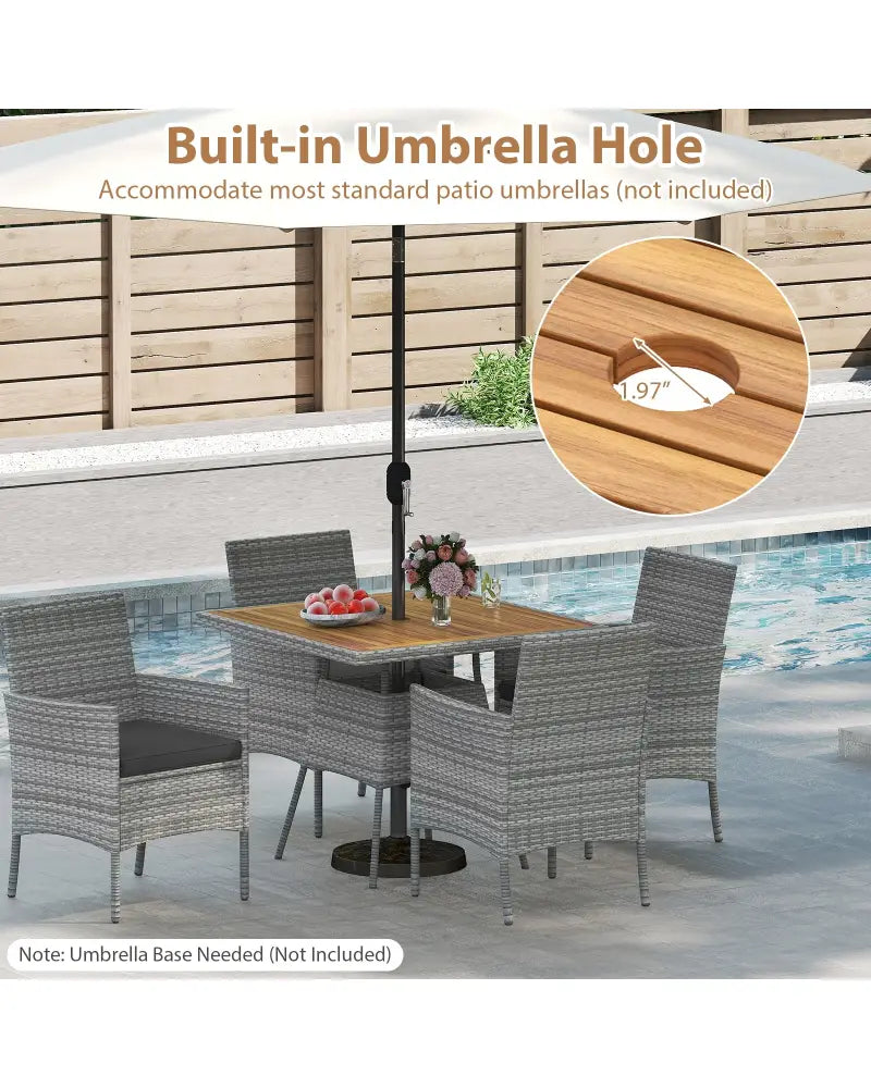 5 Pieces PE Wicker Patio Dining Set Outdoor Acacia Wood Table and Chairs-Black - Black - Patio Dining Sets