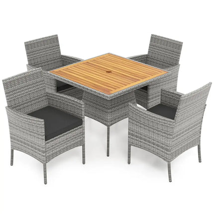 5 Pieces PE Wicker Patio Dining Set Outdoor Acacia Wood Table and Chairs-Black - Black - Patio Dining Sets
