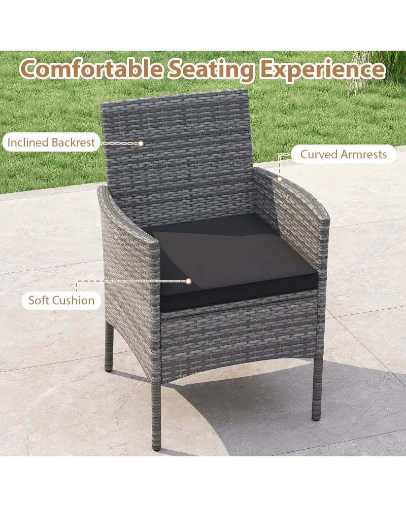 5 Pieces PE Wicker Patio Dining Set Outdoor Acacia Wood Table and Chairs-Black - Black - Patio Dining Sets