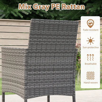 5 Pieces PE Wicker Patio Dining Set Outdoor Acacia Wood Table and Chairs-Black - Black - Patio Dining Sets