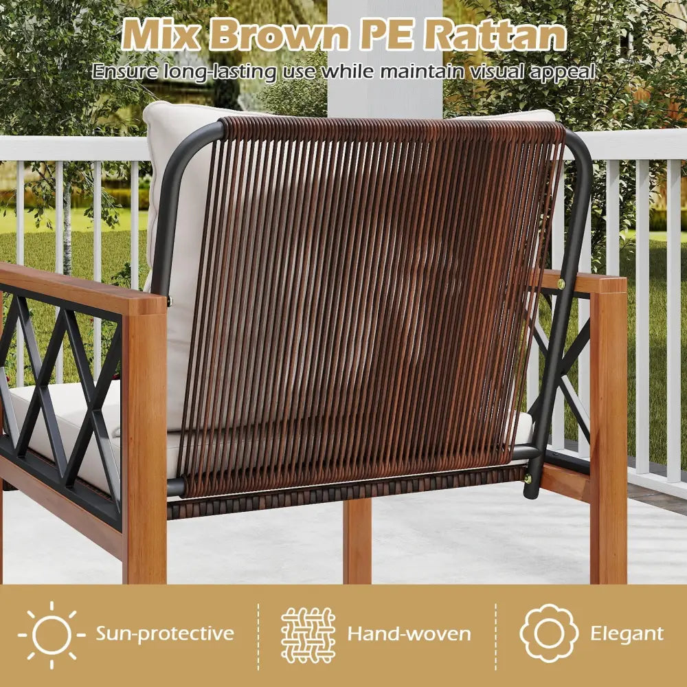 5 Pieces PE Wicker Patio Furniture Set with Acacia Wood Frame - Patio Dining Sets