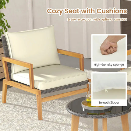 5 Pieces Rattan Furniture Set Wicker Woven Sofa Set with 2 Coffee Tables-Off White - Off White - Patio Conversation Sets