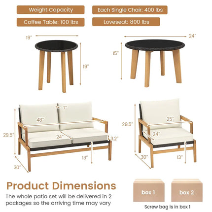 5 Pieces Rattan Furniture Set Wicker Woven Sofa Set with 2 Coffee Tables-Off White - Off White - Patio Conversation Sets