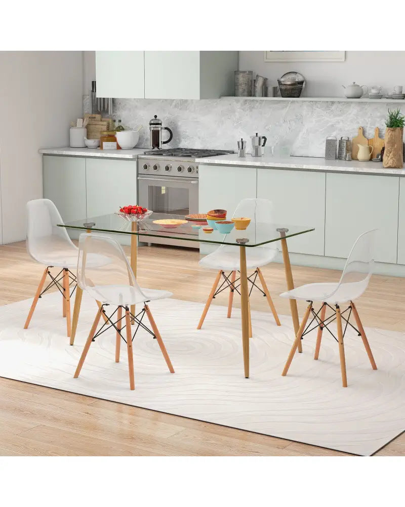 5 Pieces Rectangle Dining Table Set with 51 Inch Glass Tabletop-Transparent - Transparent - Dining Room Sets