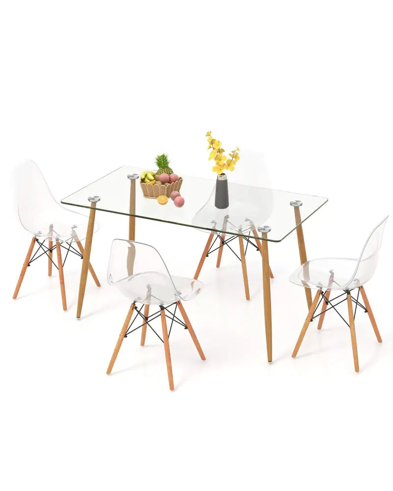 5 Pieces Rectangle Dining Table Set with 51 Inch Glass Tabletop-Transparent - Transparent - Dining Room Sets