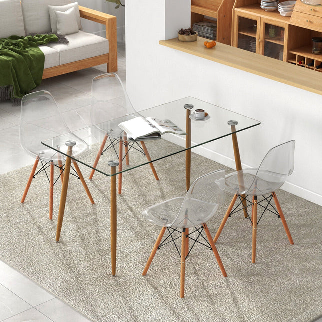 5 Pieces Rectangle Dining Table Set with 51 Inch Glass Tabletop-Transparent Costway