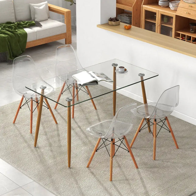 5 Pieces Rectangle Dining Table Set with 51 Inch Glass Tabletop-Transparent Costway