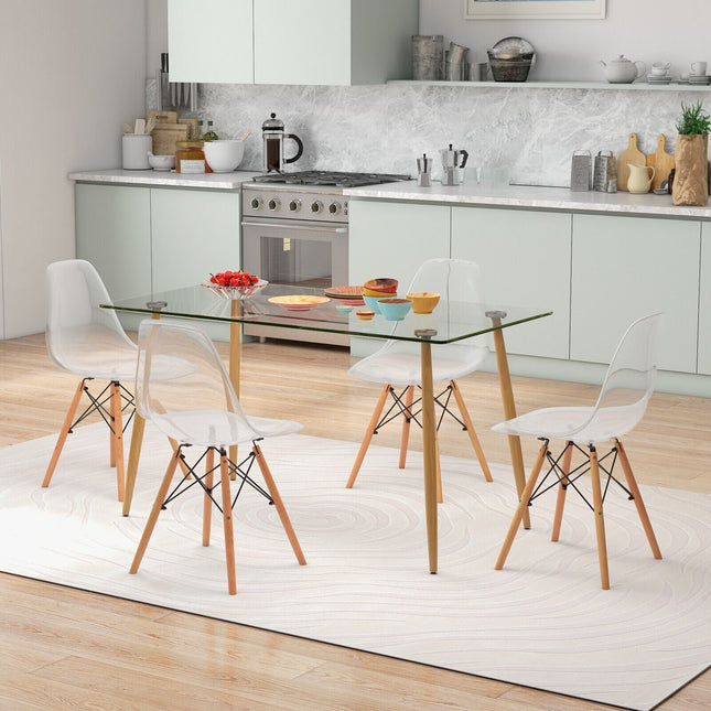 5 Pieces Rectangle Dining Table Set with 51 Inch Glass Tabletop-Transparent Costway