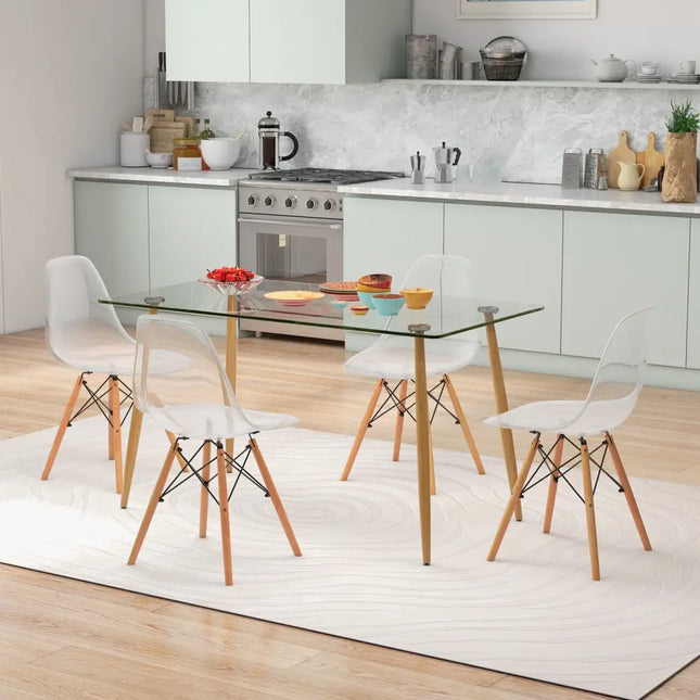5 Pieces Rectangle Dining Table Set with 51 Inch Glass Tabletop-Transparent Costway