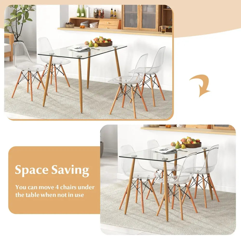 5 Pieces Rectangle Dining Table Set with 51 Inch Glass Tabletop-Transparent Costway
