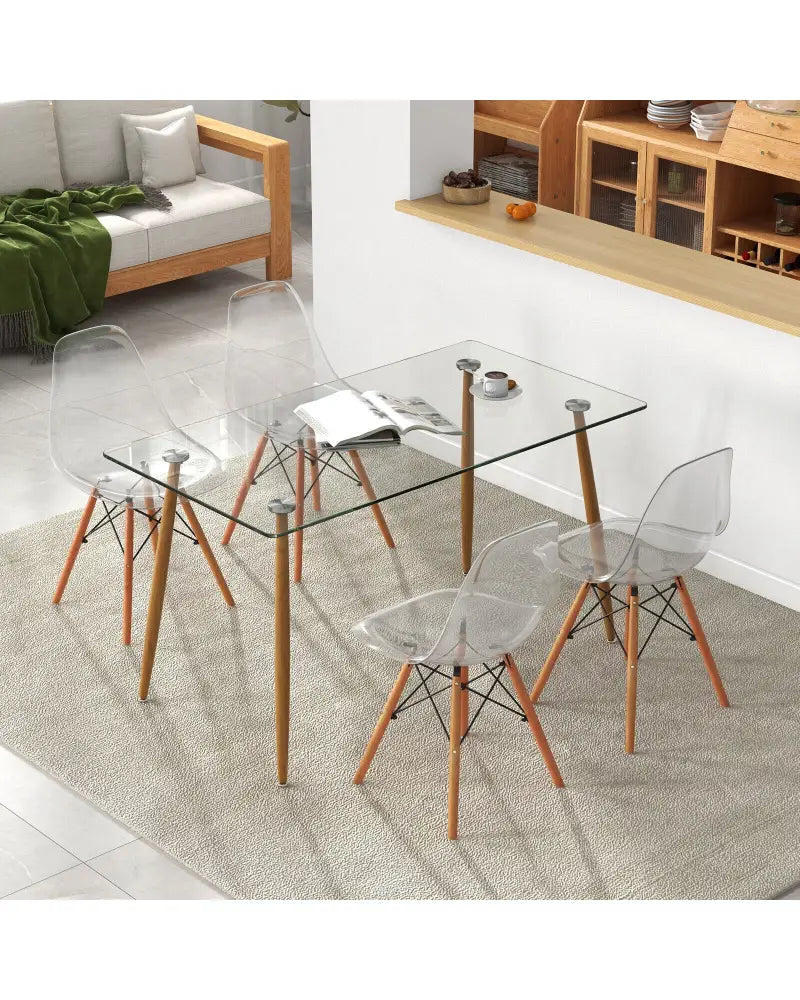 5 Pieces Rectangle Dining Table Set with 51 Inch Glass Tabletop-Transparent - Transparent - Dining Room Sets