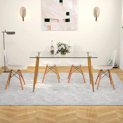 5 Pieces Rectangle Dining Table Set with 51 Inch Glass Tabletop-Transparent Costway