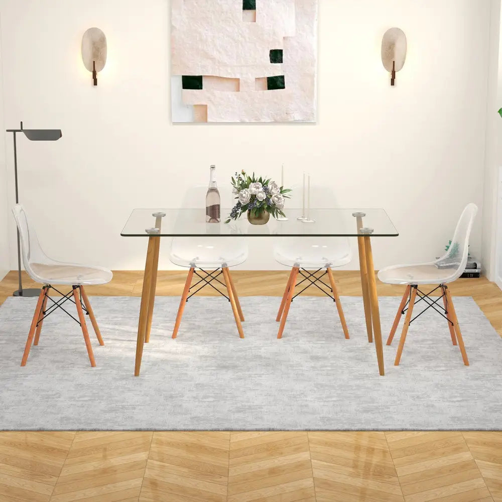 5 Pieces Rectangle Dining Table Set with 51 Inch Glass Tabletop-Transparent Costway