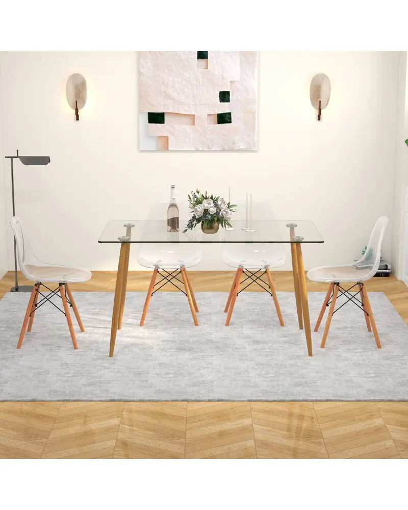 5 Pieces Rectangle Dining Table Set with 51 Inch Glass Tabletop-Transparent - Transparent - Dining Room Sets