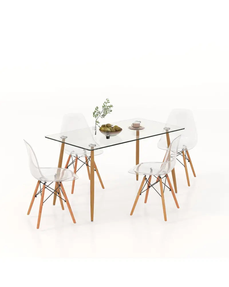 5 Pieces Rectangle Dining Table Set with 51 Inch Glass Tabletop-Transparent - Transparent - Dining Room Sets